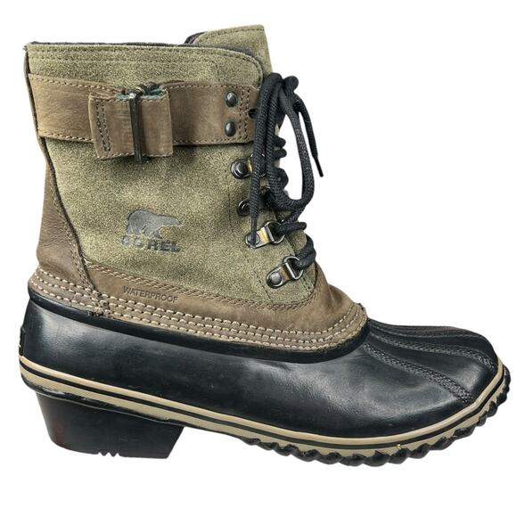 Sorel Women’s Fancy Lace Ii Green Suede Duck Boot Size US 9 - Picture 1 of 10